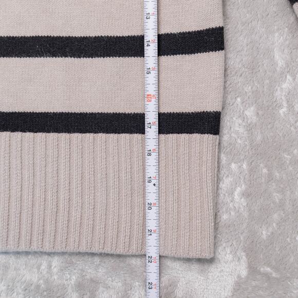 H&M Loose Fit Heather Tan Black Striped Crewneck Sweater Womens Size L - Picture 5 of 10